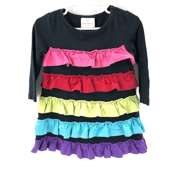 Hanna Andersson Layered Rainbow Ruffle Dress Long Sleeve Colorful Size 80 US 2 - Picture 1 of 6